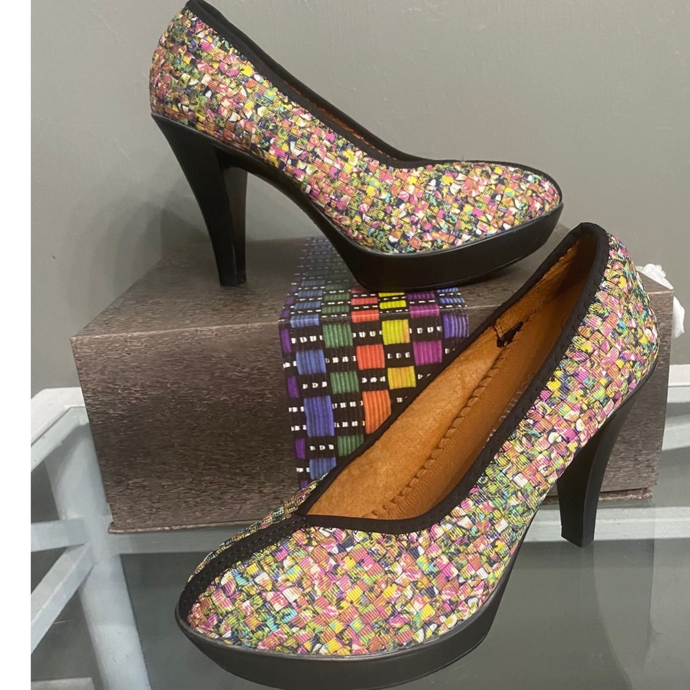 Bernie Mev Legend Jewels Woven Elastic Platform Pumps Multi Color Size 39